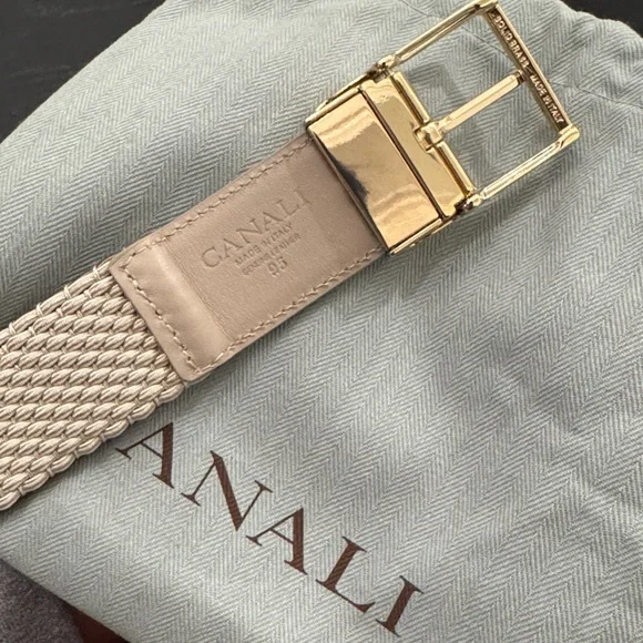 🔥1 Week SALE CANALI MENS WOVEN REVERSIBLE BELT CREAM BEIGE